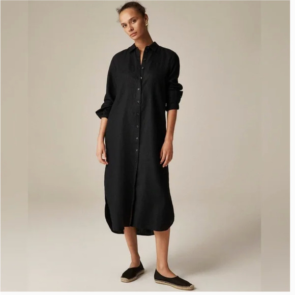 J Crew Linen Shirt Dress 2X XXL Black NWT CL644 J.Crew Resort Travel Cruise Midi - Picture 5 of 8